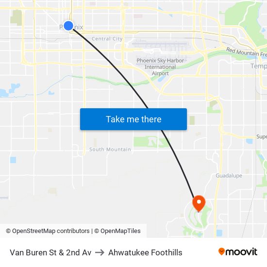 Van Buren St & 2nd Av to Ahwatukee Foothills map