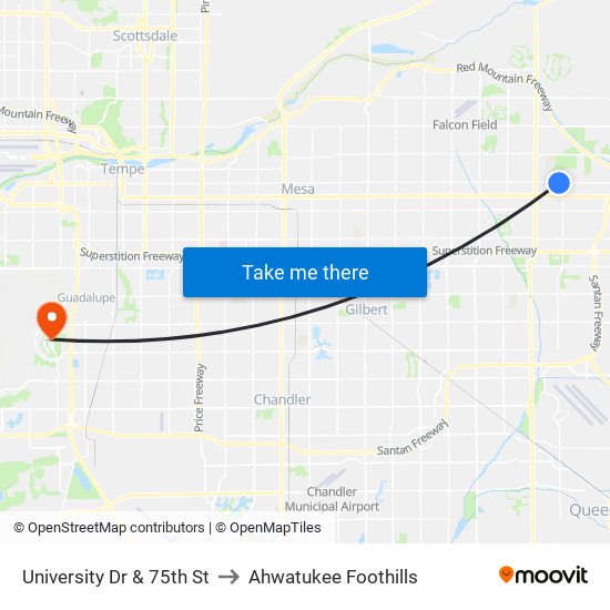 University Dr & 75th St to Ahwatukee Foothills map