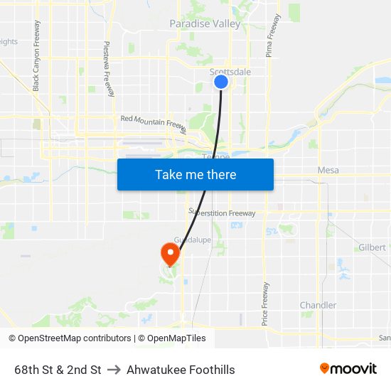 68th St & 2nd St to Ahwatukee Foothills map