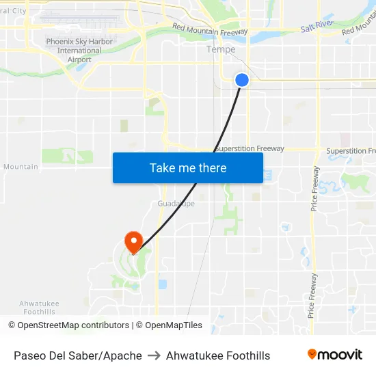 Paseo Del Saber/Apache to Ahwatukee Foothills map