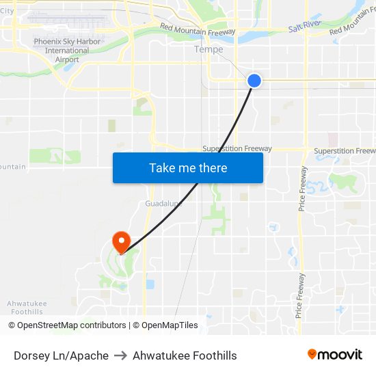 Dorsey Ln/Apache to Ahwatukee Foothills map