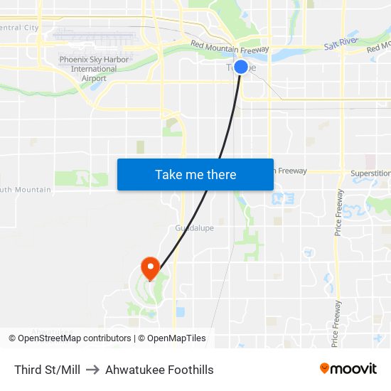 Third St/Mill to Ahwatukee Foothills map