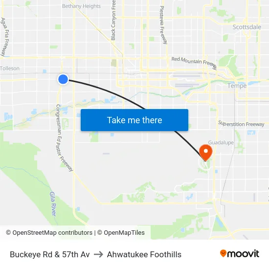Buckeye Rd & 57th Av to Ahwatukee Foothills map