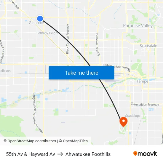 55th Av & Hayward Av to Ahwatukee Foothills map