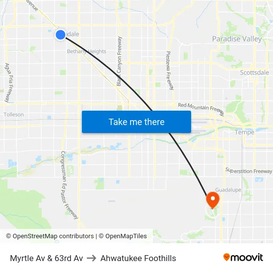 Myrtle Av & 63rd Av to Ahwatukee Foothills map