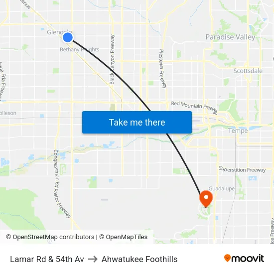 Lamar Rd & 54th Av to Ahwatukee Foothills map