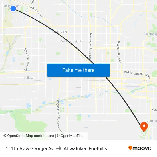 111th Av & Georgia Av to Ahwatukee Foothills map