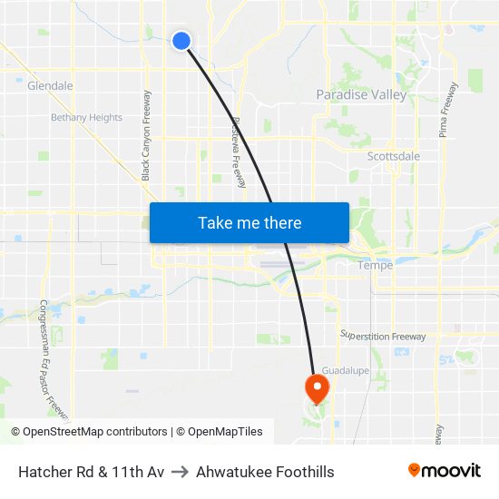 Hatcher Rd & 11th Av to Ahwatukee Foothills map