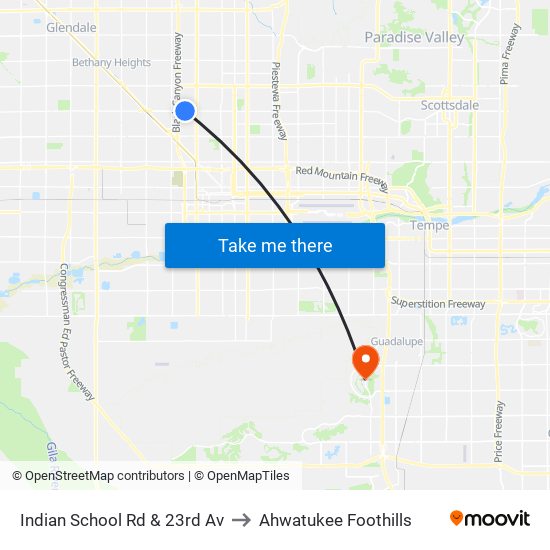 Indian School Rd & 23rd Av to Ahwatukee Foothills map