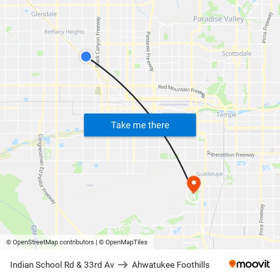 Indian School Rd & 33rd Av to Ahwatukee Foothills map