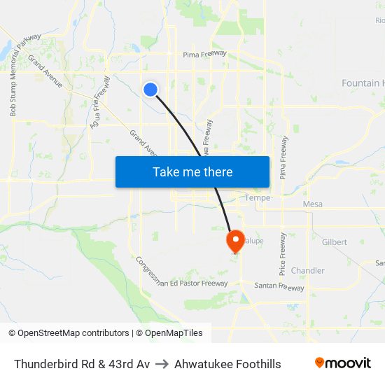 Thunderbird Rd & 43rd Av to Ahwatukee Foothills map