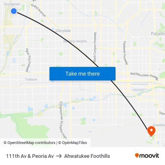 111th Av & Peoria Av to Ahwatukee Foothills map