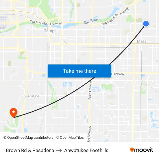 Brown Rd & Pasadena to Ahwatukee Foothills map