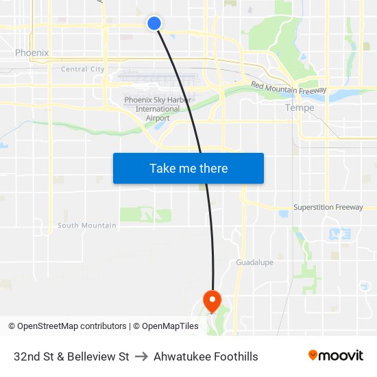 32nd St & Belleview St to Ahwatukee Foothills map