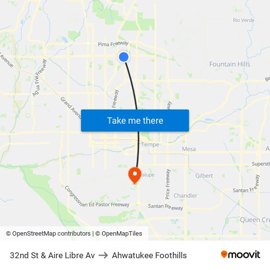 32nd St & Aire Libre Av to Ahwatukee Foothills map