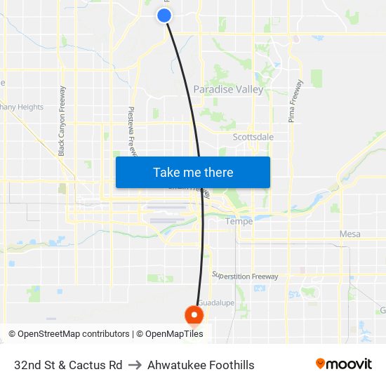 32nd St & Cactus Rd to Ahwatukee Foothills map