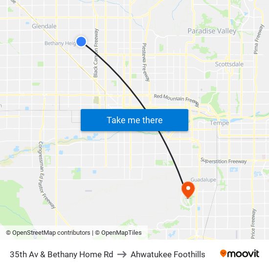 35th Av & Bethany Home Rd to Ahwatukee Foothills map