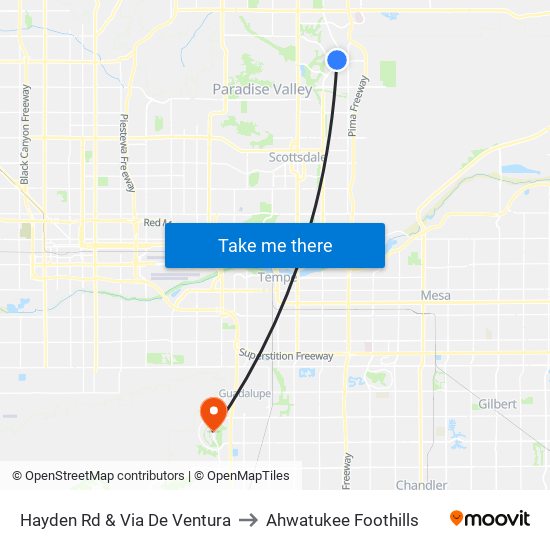 Hayden Rd & Via De Ventura to Ahwatukee Foothills map