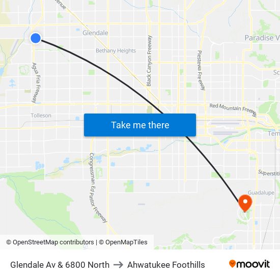 Glendale Av & 6800 North to Ahwatukee Foothills map