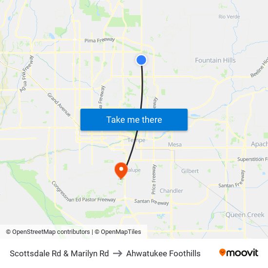 Scottsdale Rd & Marilyn Rd to Ahwatukee Foothills map