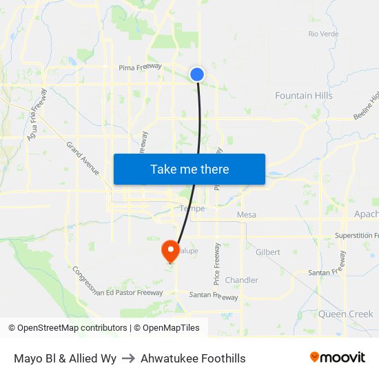 Mayo Bl & Allied Wy to Ahwatukee Foothills map