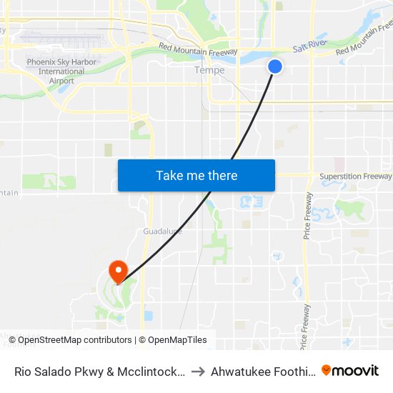 Rio Salado Pkwy & Mcclintock Dr to Ahwatukee Foothills map