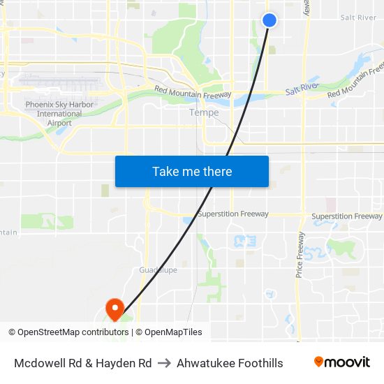Mcdowell Rd & Hayden Rd to Ahwatukee Foothills map