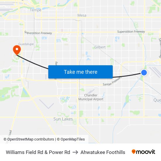 Williams Field Rd & Power Rd to Ahwatukee Foothills map