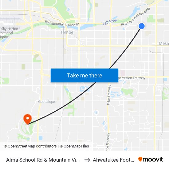 Alma School Rd & Mountain View Dr to Ahwatukee Foothills map