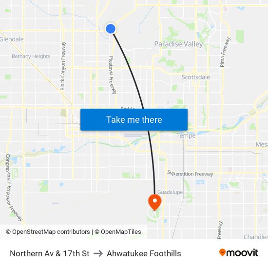 Northern Av & 17th St to Ahwatukee Foothills map