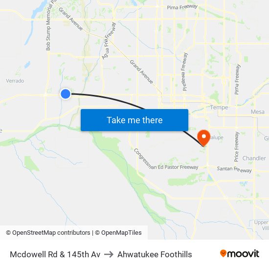 Mcdowell Rd & 145th Av to Ahwatukee Foothills map