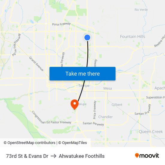 73rd St & Evans Dr to Ahwatukee Foothills map