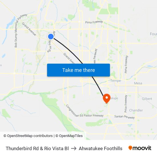 Thunderbird Rd & Rio Vista Bl to Ahwatukee Foothills map