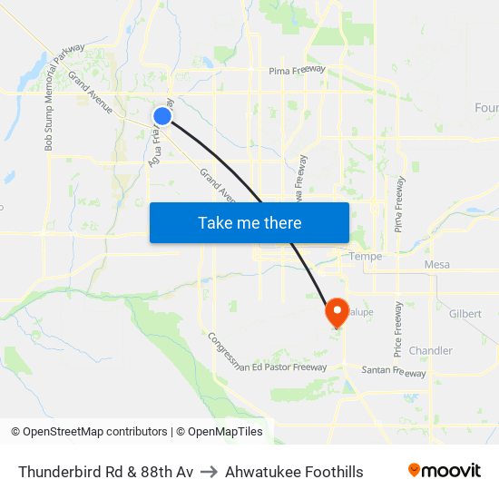 Thunderbird Rd & 88th Av to Ahwatukee Foothills map