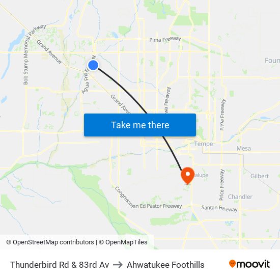 Thunderbird Rd & 83rd Av to Ahwatukee Foothills map