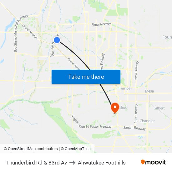 Thunderbird Rd & 83rd Av to Ahwatukee Foothills map