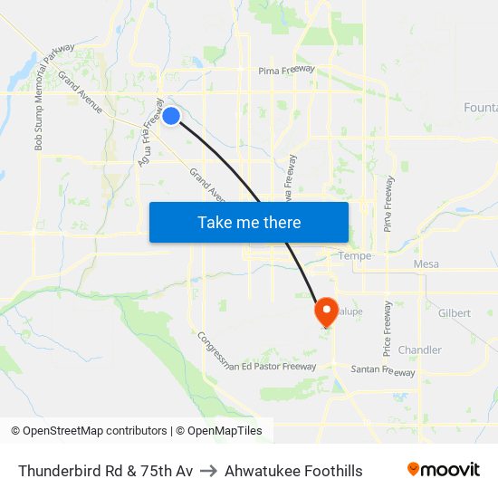 Thunderbird Rd & 75th Av to Ahwatukee Foothills map