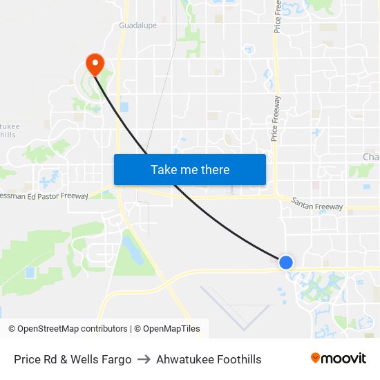 Price Rd & Wells Fargo to Ahwatukee Foothills map