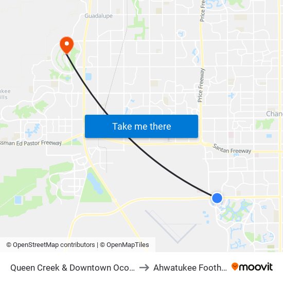 Queen Creek & Downtown Ocotillo to Ahwatukee Foothills map
