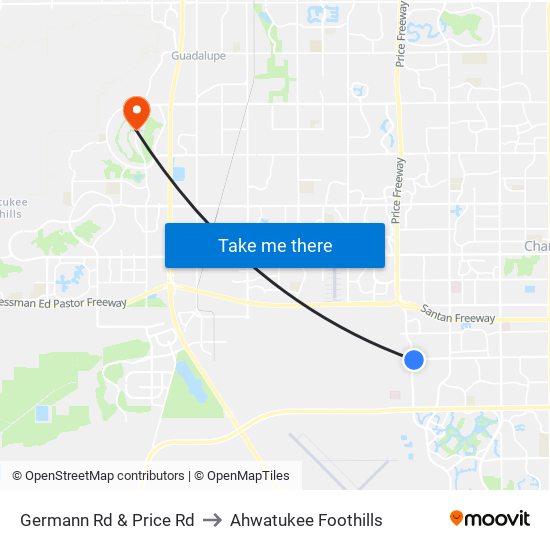 Germann Rd & Price Rd to Ahwatukee Foothills map