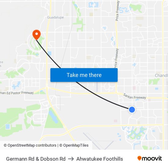 Germann Rd & Dobson Rd to Ahwatukee Foothills map