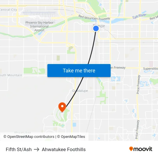Fifth St/Ash to Ahwatukee Foothills map