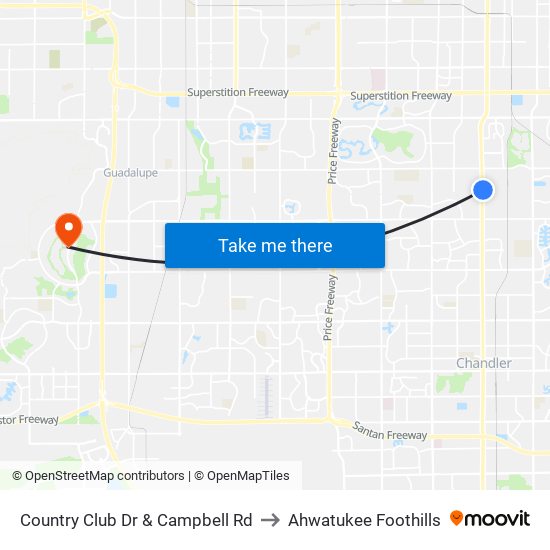 Country Club Dr & Campbell Rd to Ahwatukee Foothills map