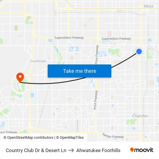 Country Club Dr & Desert Ln to Ahwatukee Foothills map