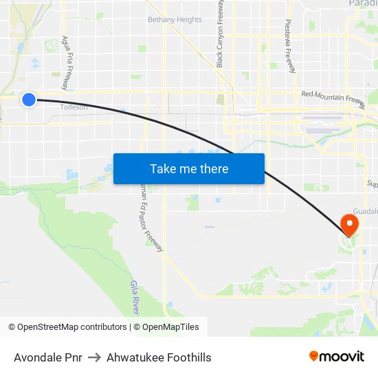 Avondale Pnr to Ahwatukee Foothills map