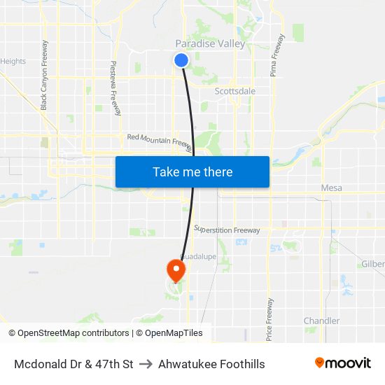 Mcdonald Dr & 47th St to Ahwatukee Foothills map