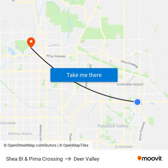 Shea Bl & Pima Crossing to Deer Valley map