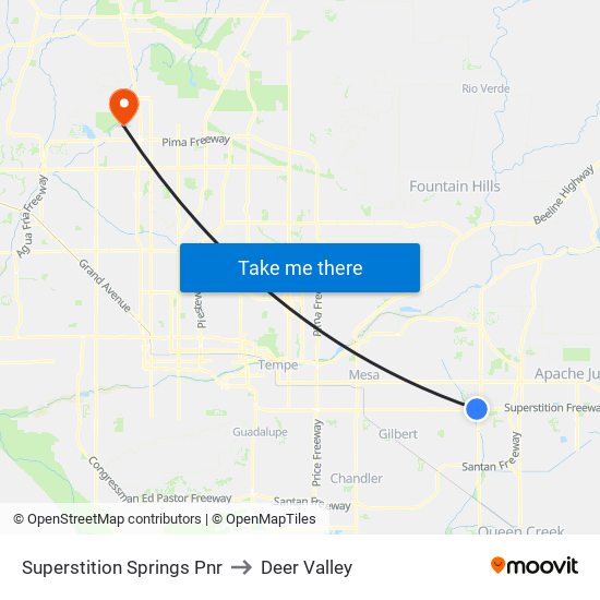 Superstition Springs Pnr to Deer Valley map