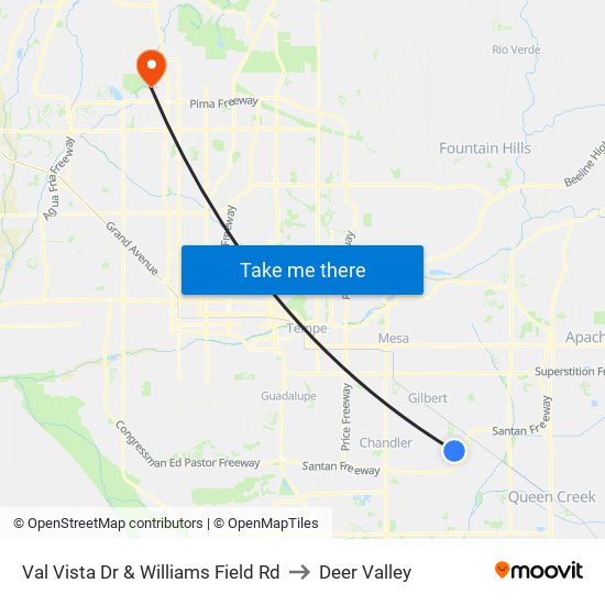 Val Vista Dr & Williams Field Rd to Deer Valley map