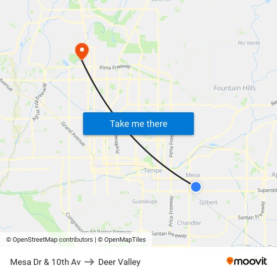 Mesa Dr & 10th Av to Deer Valley map